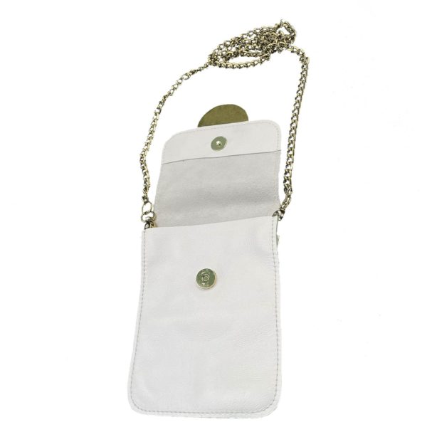 Мини-сумка для телефона белая из натуральной кожи