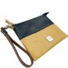 Мини-сумка клатч / косметичка сине-песочно-коричневая с внутренней отделкой из золотистой кожи